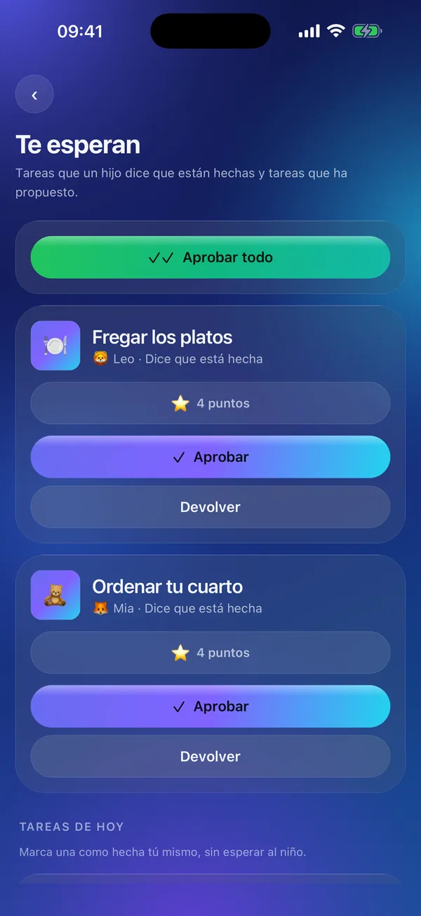 Meritavi en modo adulto: dos tareas pendientes de aprobación.